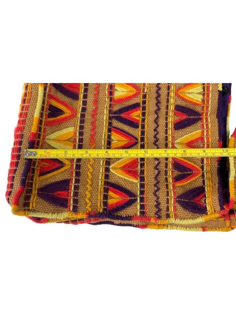 Vintage Handmade Colorful Yarn Embroidered Burlap Lined Tote Bag - Picture 10 of 10